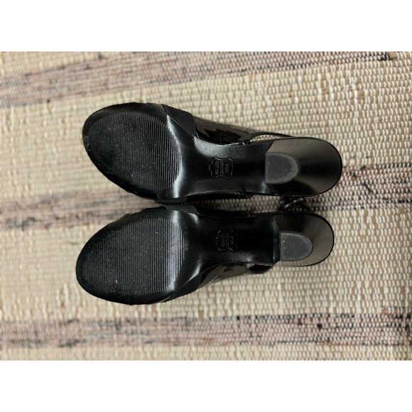 Studio Works Ladies Black Open Toe Elastic Strap 3” Heels With Bonded Leather So - Picture 5 of 8